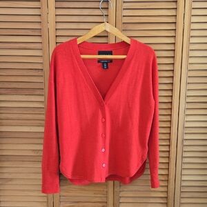 Adrienne Vittadini Red Cardigan Sweater - the Softest of 100% Merino Wool